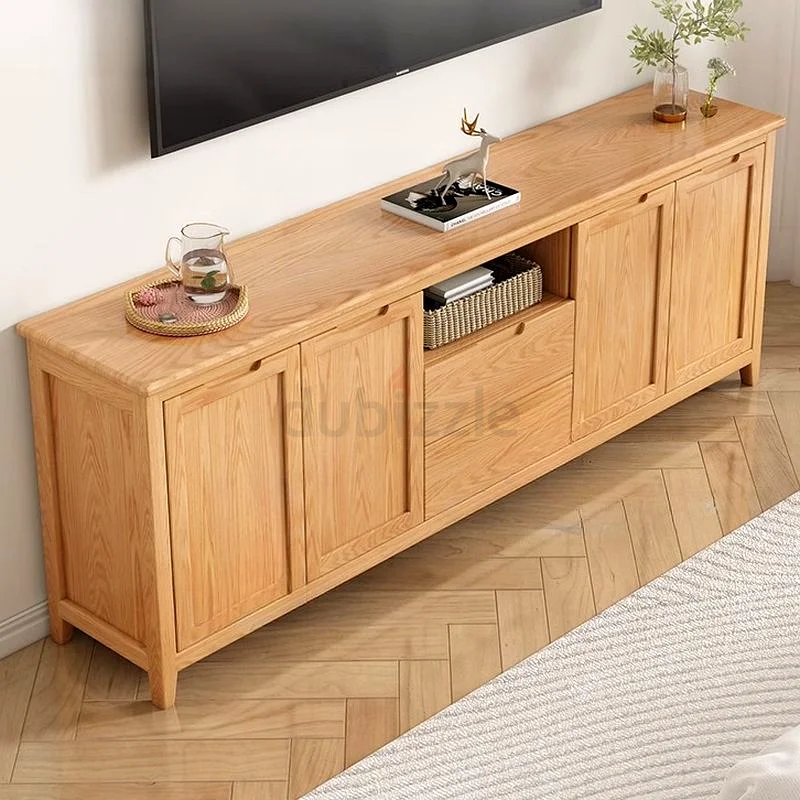 Modern Oak Wood TV Stand with Shelf, 2 Cabinets, Cable Management, and 4 Doors63180833244289112