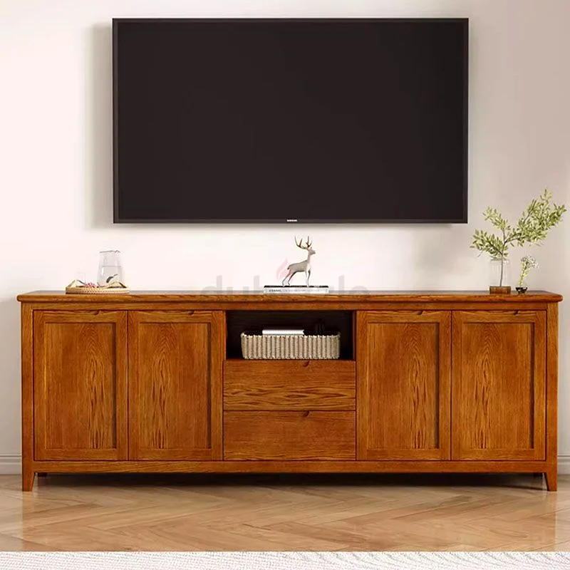 Modern Oak Wood TV Stand with Shelf, 2 Cabinets, Cable Management, and 4 Doors63180833244289113