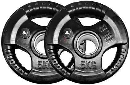 5KG PAIR Olympic Tri Grip Weight Plates, Solid Cast Iron Rubber Coated
