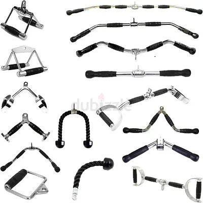 Commercial Cable Machine Attachments, Full Set Multi-Option, Lat Pull Down Bar, V Handle with Rotati