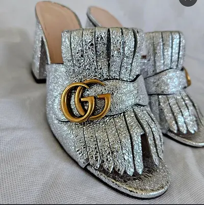 Authentic Gucci Silver Fringe Mules – Size 40