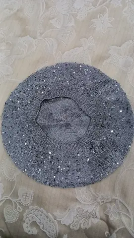 Chic Gray Knitted Beret with Sparkling Accents