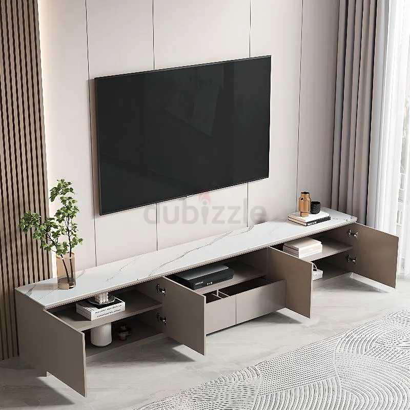 Gray Wooden TV Stand with Shelf, 2 Drawers, 2 Cabinets, Cable Management, and Open-air Storage63180833238017113