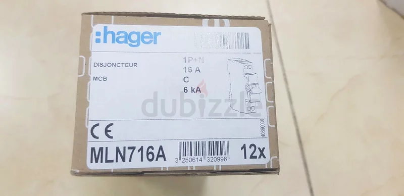 قواطع دوائر هاجر، قاطع دائرة صغير، 16 أمبير، 6 كيلو أمبير، 1 طور + محايد، 500 فولت تيار متردد، MLN716A632586594906891112