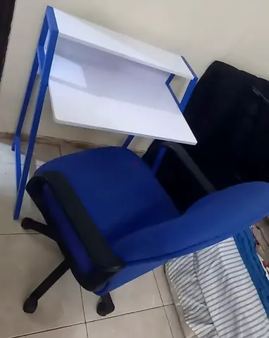 Stylish Blue Office Chair with Modern Desk