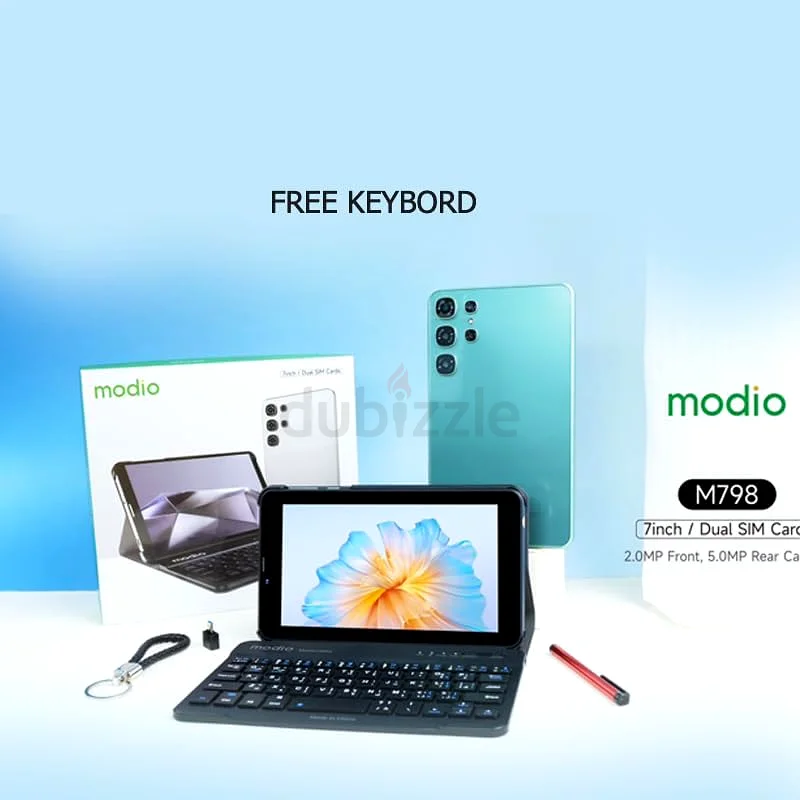 جهاز لوحي Modio M798 أندرويد، شاشة HD مقاس 7 بوصات، 6 جيجابايت رام، 256 جيجابايت تخزين، واي فاي، كاميرا مزدوجة، لوحة مفاتيح63221851781122112