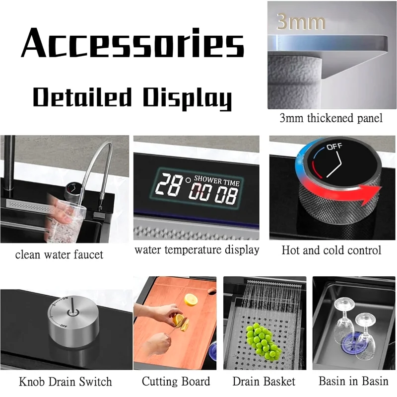 Luxury Black Kitchen Sink with Digital Display63263505303425113