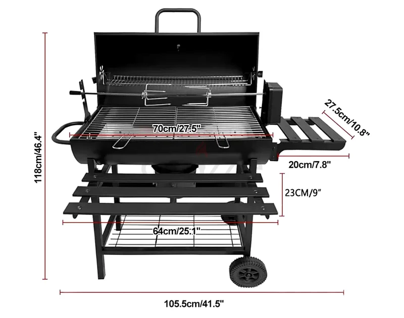 Versatile Charcoal BBQ Grill Trolley with Shelves and Wheels!63170857636995111