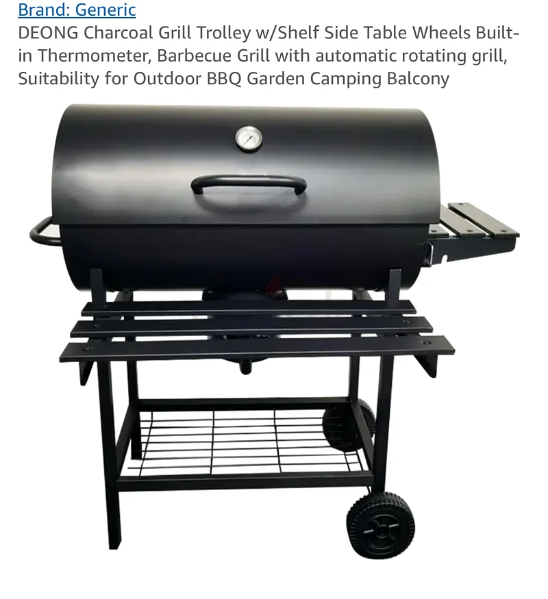 Versatile Charcoal BBQ Grill Trolley with Shelves and Wheels!63170857636995112