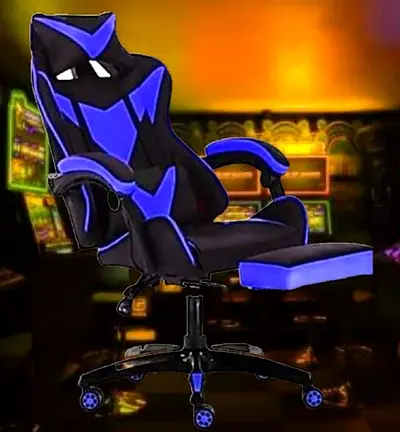 LAST CALL: Gaming Chair Ultimate Comfort  Style Blue Black with Headrest Lumbar Support and Footrest