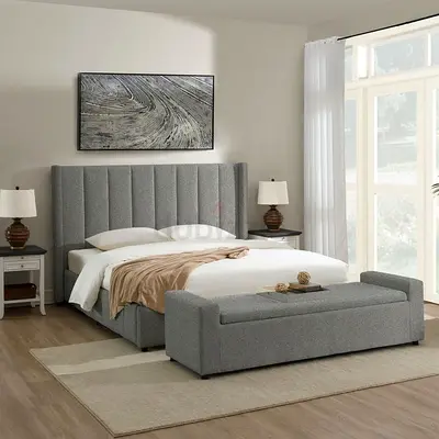 Stylish Grey Bed Set with Storage Bench