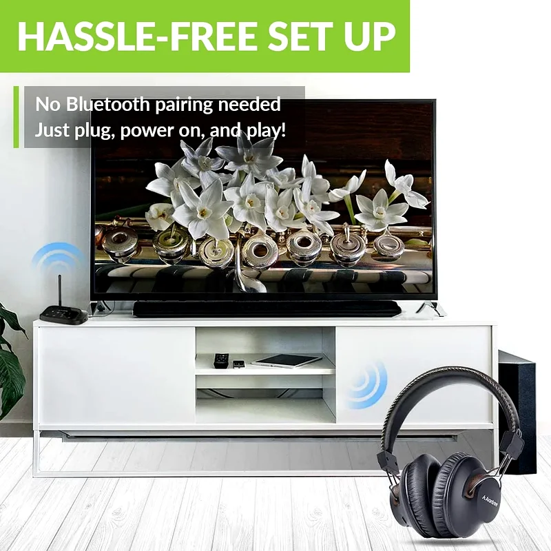 سماعات رأس لاسلكية Avantree HT5009 بلوتوث لمدة 40 ساعة لمشاهدة التلفزيون مع جهاز إرسال (رقمي بصري)63165247646339114