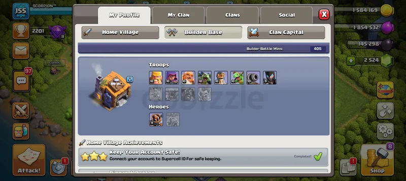 Clash of Clans account town hall 12 fully max and have more than 2,500 gems, used properly63175277288961113