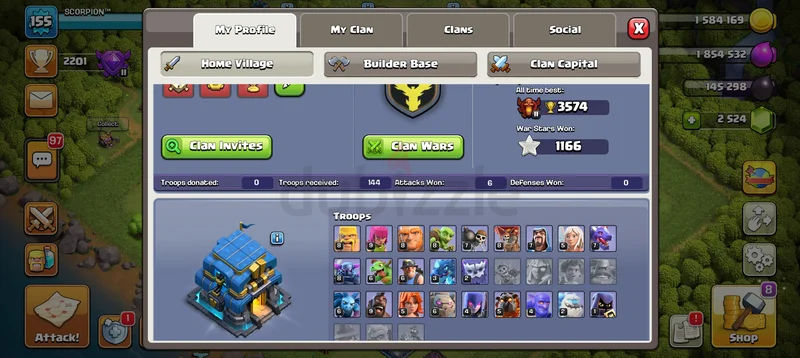 Clash of Clans account town hall 12 fully max and have more than 2,500 gems, used properly63175277288961111