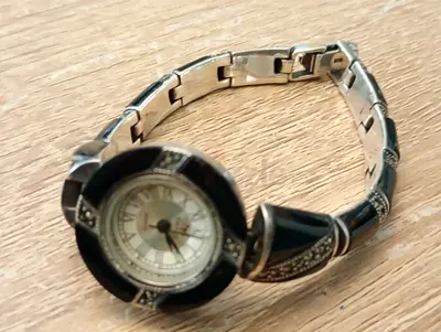 925 Sterling Silver Watch With Natural Black Onyx With Marcasite