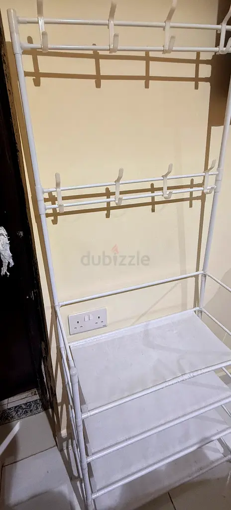 Versatile White Metal Storage Rack with Hooks