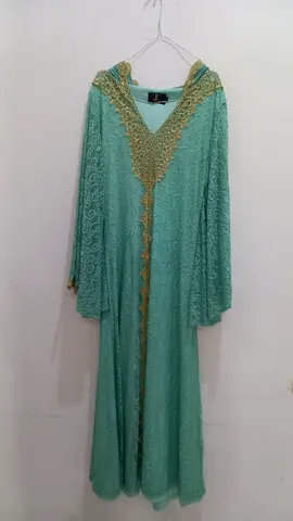 Elegant Turquoise Abaya with Gold Detailing