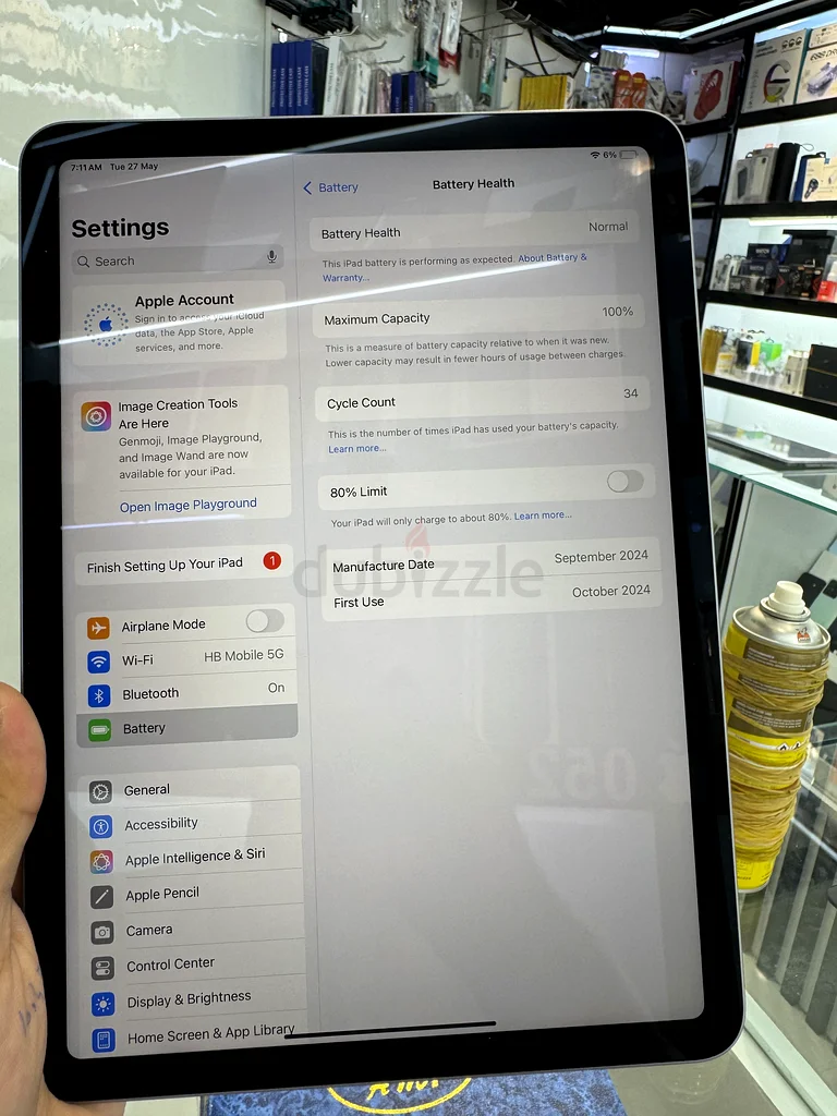 جهاز iPad Air M2 بحجم 11 بوصة وبسعة 128 جيجابايت، مفتوح العلبة فقط، 100٪ بطارية، جهاز آيباد جديد بالكامل، ضمان أبل لمدة 10 أشهر، باللون الفضي63183728212482113