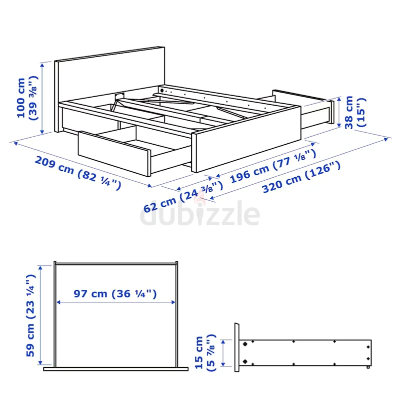 إطار سرير أبيض MALM بحجم 180×200 سم مع 4 صناديق تخزين - حالة ممتازة62863820571907114