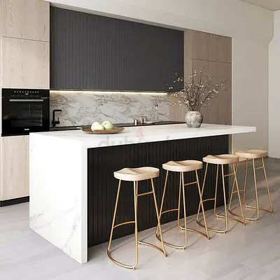 Modern kitchen island with wooden top