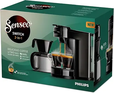 Versuni PHILIPS HD6592/64 Coffee Maker, Black, Silver, 1 L