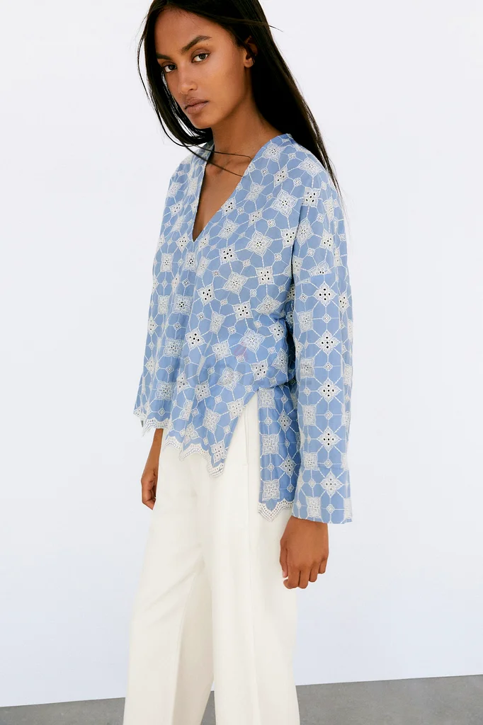 Zara Baby Blue Top With Cream Embroidery63240125801857113