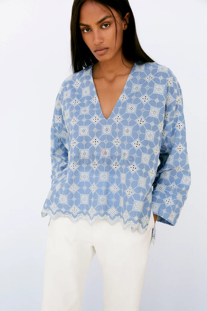 Zara Baby Blue Top With Cream Embroidery63240125801857111