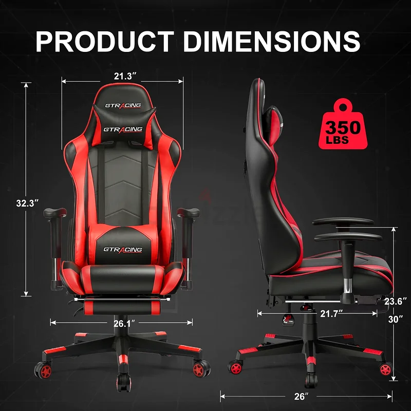 كرسي ألعاب GTRACING، كرسي مكتبي مريح مع دعم قطني، جلد صناعي، مسند قدمين قابل للتعديل63228305471363111