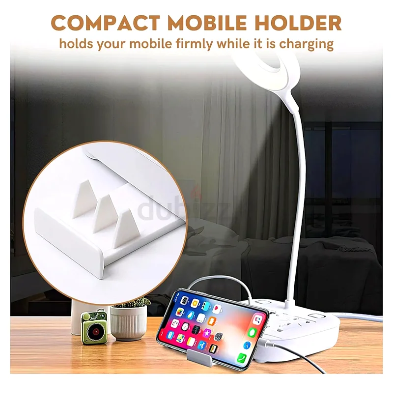 LED Desk Lamp with USB Ports, Power Extension, Dimmable Light  Phone Stand63220831774467114