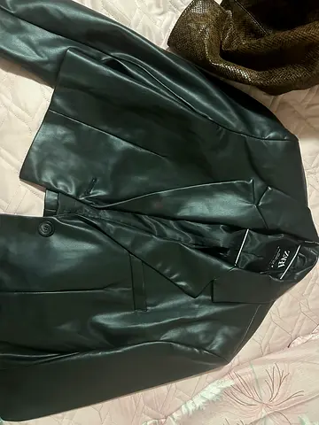 Zara leather cropped jacket size large brand new