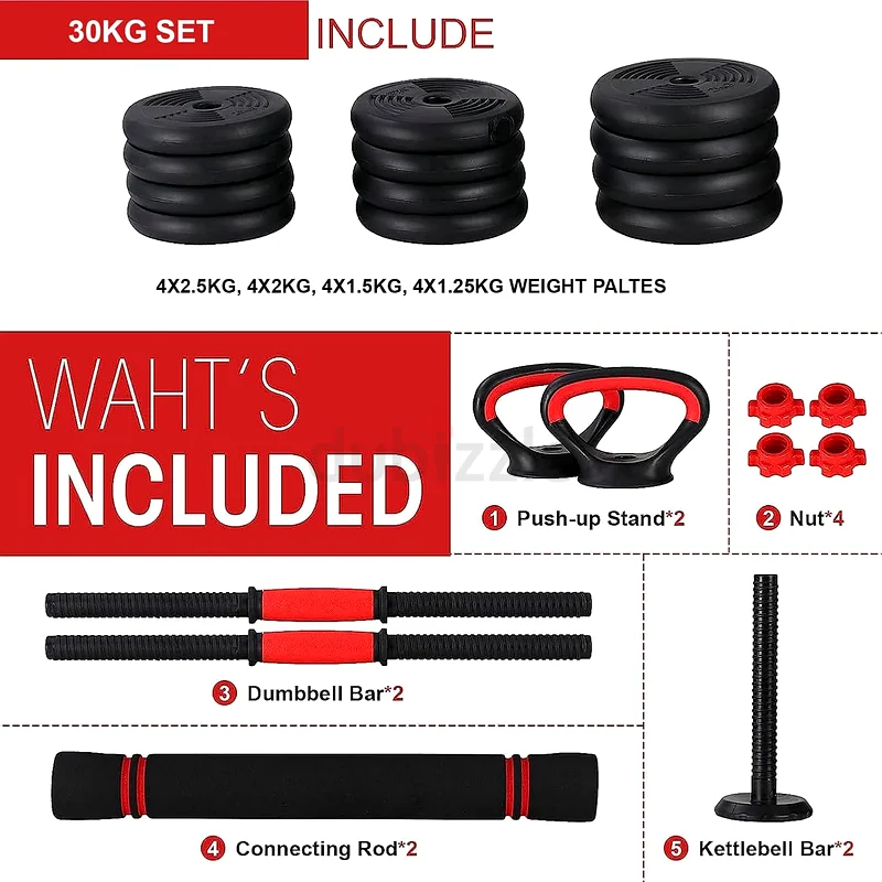 30KG SET of Adjustable Dumbbells Barbell Set, 7 in 163243683814401111