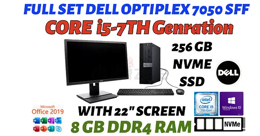 3.40GHZ FULL SET DELL OPTILEX 7050 SFF-CORE i5-7500-8GB RAM-256GB NVME SSD-22” SCREN-KEYBOARD-MOUSE