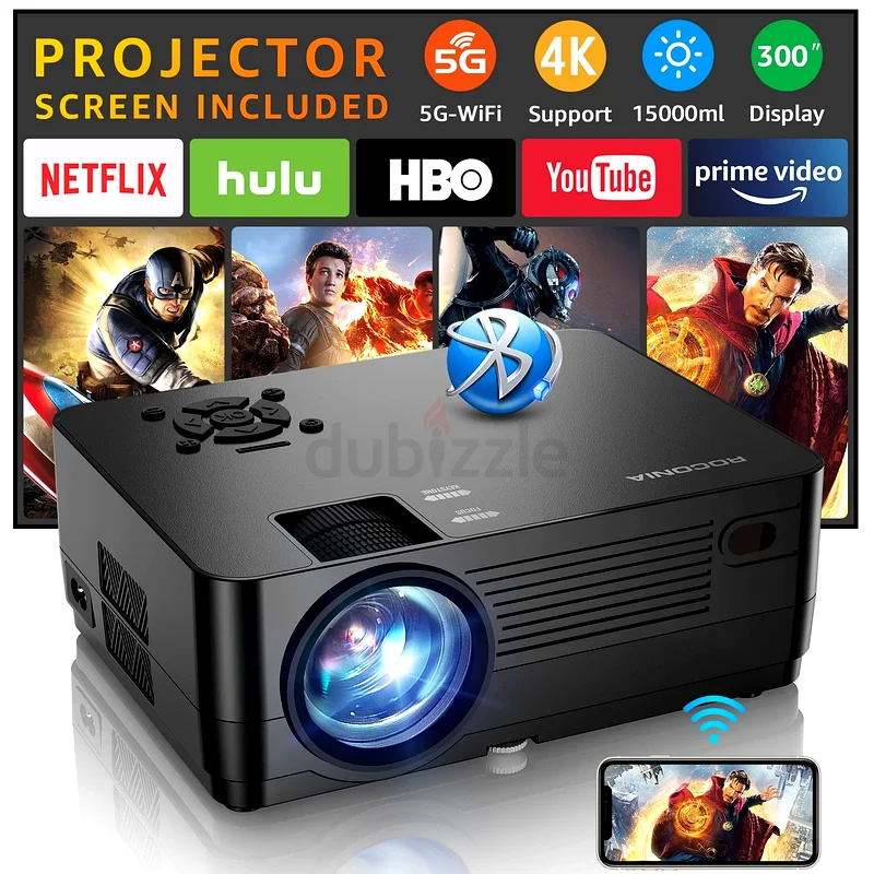ROCONIA 5G WiFi Bluetooth 4K Support Native 1080P, 15000LM Full HD Movie Projector, LCD Technology 363262936249475119
