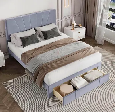 Stylish and Modern Double Bed with Storage Drawers