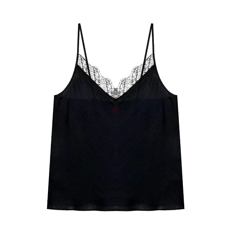 Aimer silk top with lace details and adjustable straps in black632390811152671122