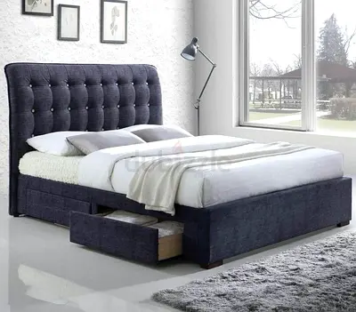 Stylish Upholstered Queen Bed with Storage Drawers