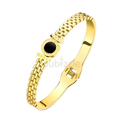 Woow deal 18K Elegant Gold Plated Bracelet with Black Stone Inlay
