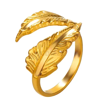 18K Elegant Golden Plated Leaf Ring - Nature Inspired Design