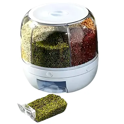 CEREAL DISPENSER – ROTATING DRY FOOD STORAGE CONTAINER WITH 6-GRID COMPARTMENTS – 20KG