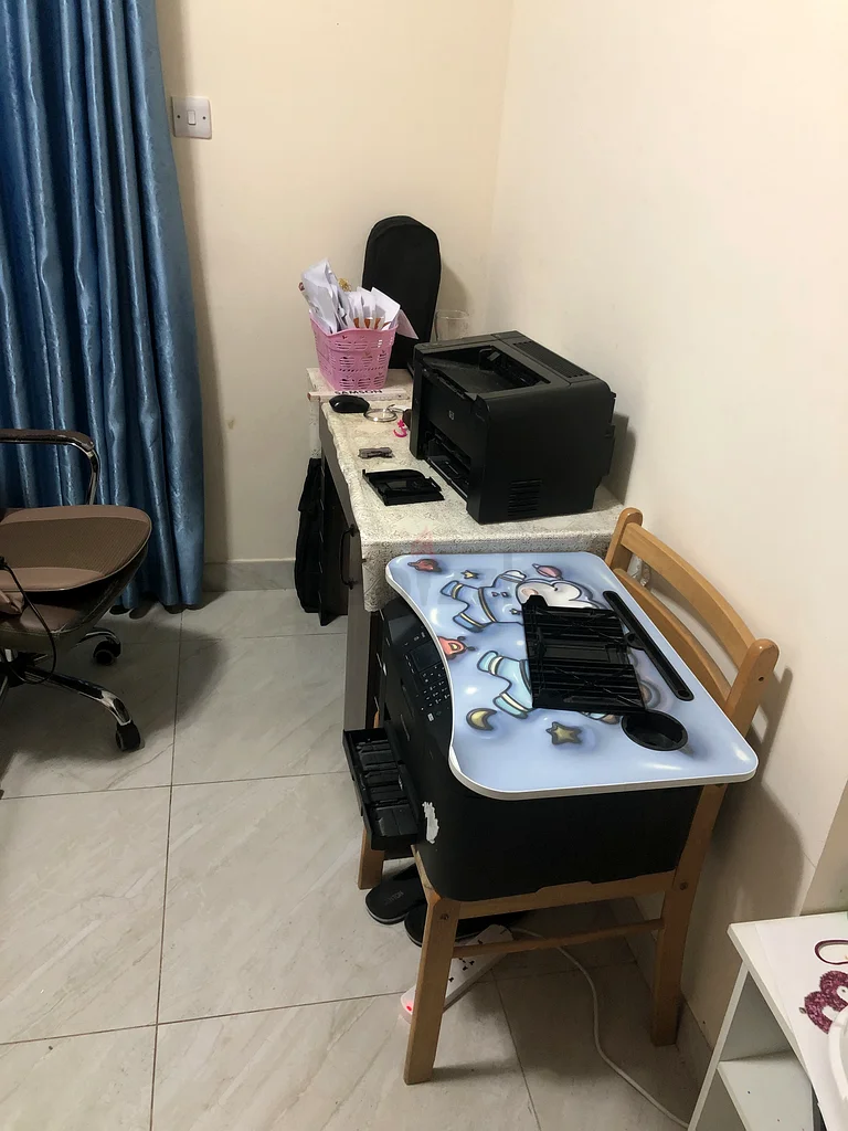 Charming Office Desk with Printer and Accessories632223472683531126