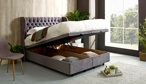 Luxurious King Hydraulic Storage Bed with Elegant Velvet Upholstery