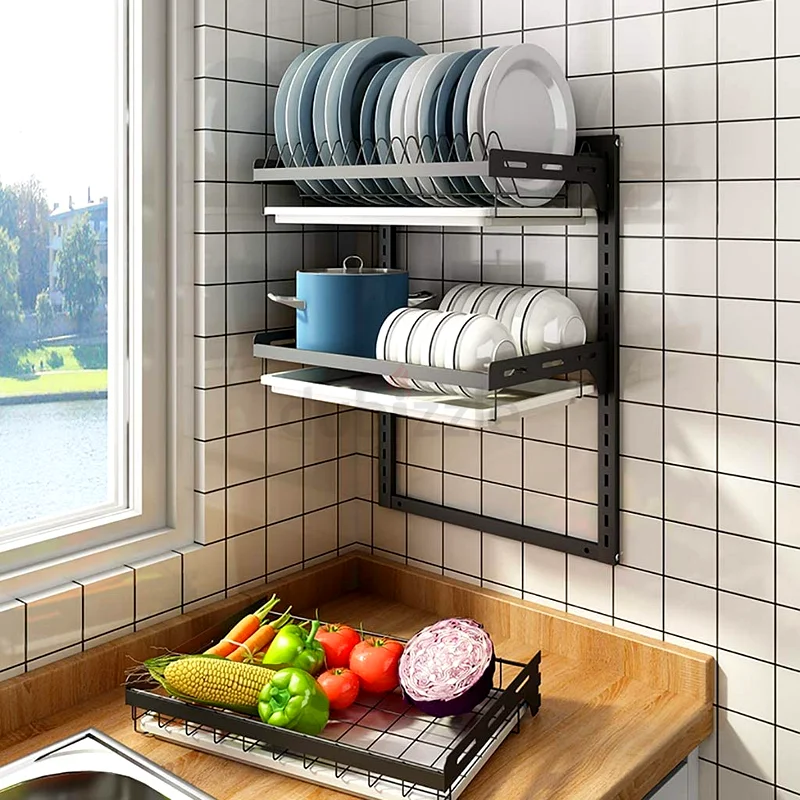 KITCHEN DISH RACK, WALL MOUNT 3 LAYER STAINLESS STEEL DISH DRYING RACK, KITCHEN PLATE RACK63219338255745111