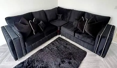 Luxurious Black Velvet Sectional Sofa Set - Modern Comfort for Your Home