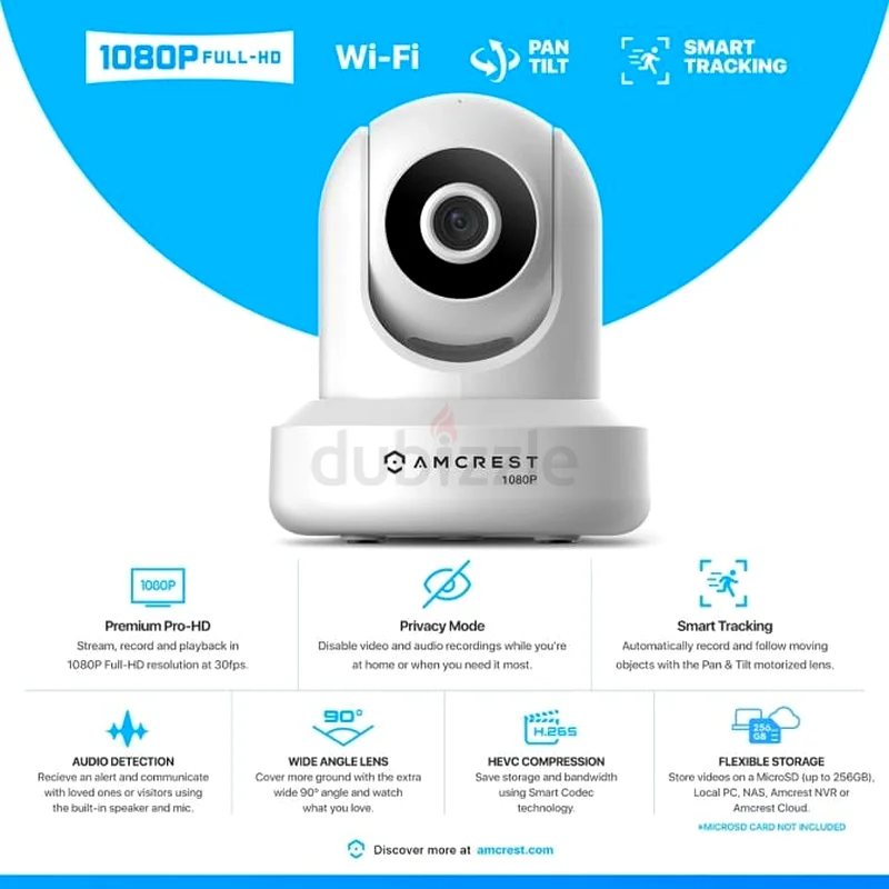 كاميرا IP داخلية Amcrest ProHD 1080P مع خاصية البث عبر الإيثرنت والتقليب/الإمالة/التكبير - ميزات رائعة، جديدة تمامًا63261821102081113