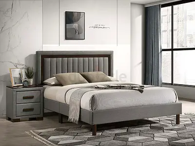 Stylish Grey Bed Frame with Nightstand - Elevate Your Bedroom!