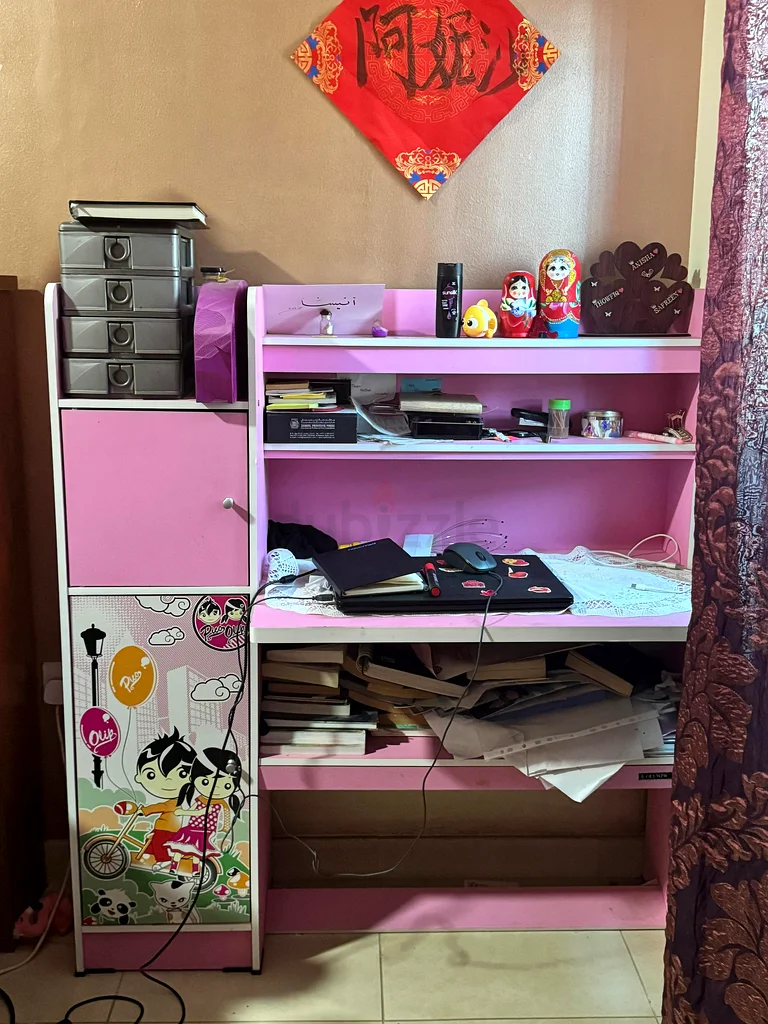 Charming Pink Study Desk with Storage632223473008661120
