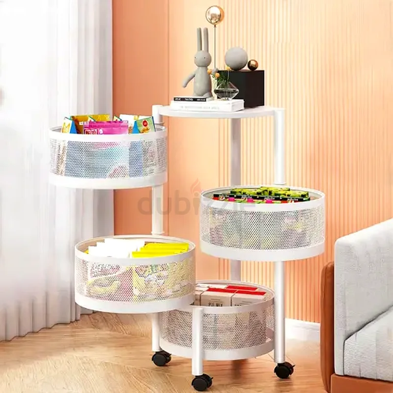 4 LAYER REVOLVING MULTIPURPOSE CART, OVAL SHAPE 4 TIER TROLLEY, WHITE COLOUR63218802650113111