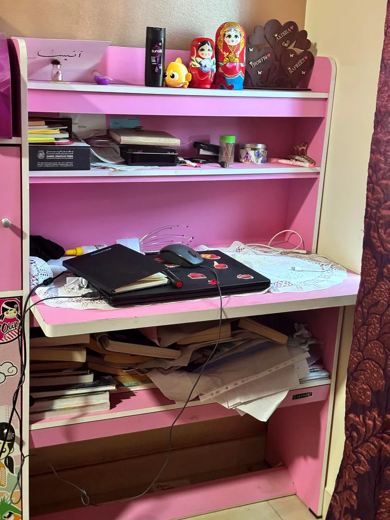 Charming Pink Study Desk with Storage63222347300866112