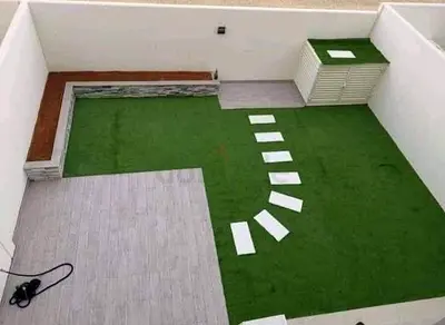 Stunning Outdoor Synthetic Turf with Stylish Pathway!