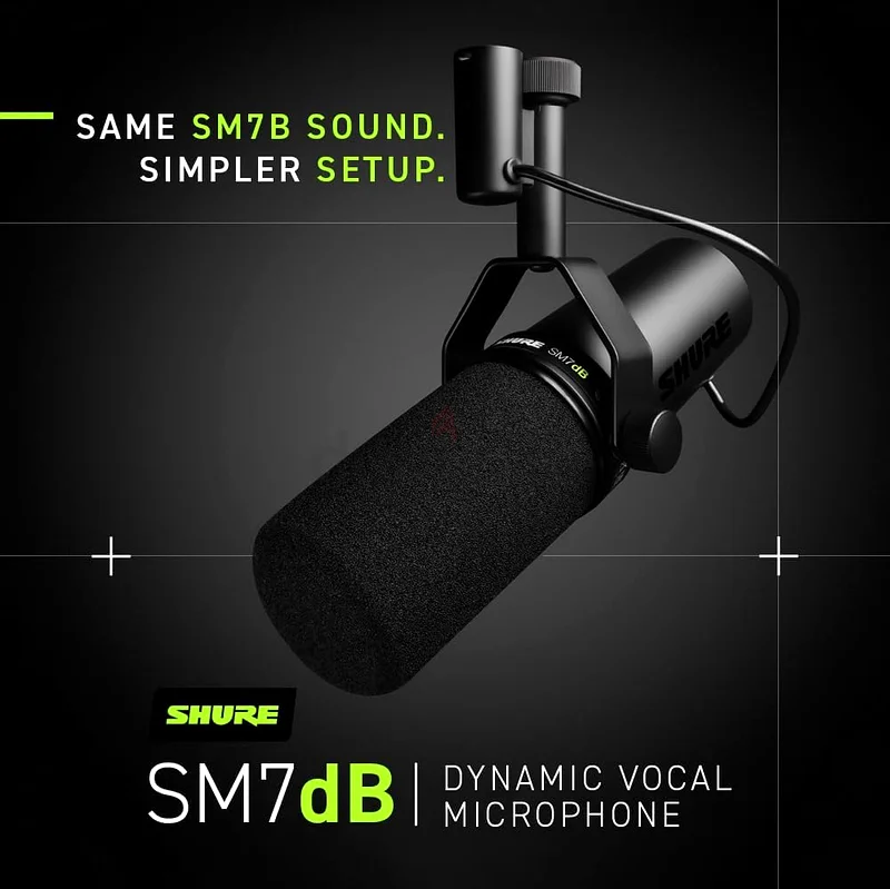 ميكروفون شوري ديناميكي SM7dB مع مُضخم صوت داخلي للبث المباشر، والبودكاست، والتسجيل، ومدى واسع63262399498881111